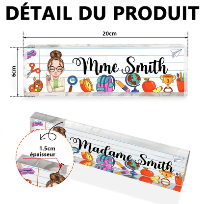 Plaque en acrylique personnalisée avec prénom – Cadeau pour enseignante et collègue