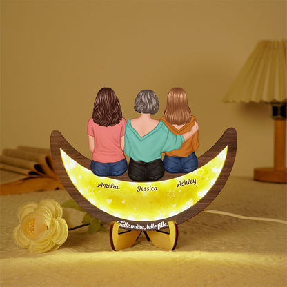 Mère et fille – Plaque en bois LED personnalisée