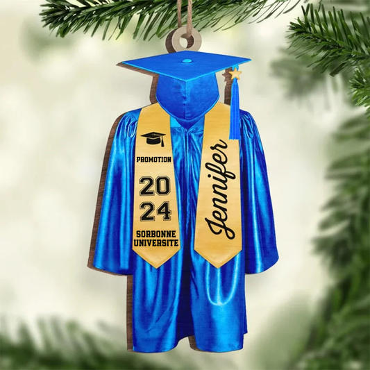 Ornement de graduation personnalisé en bois – Un souvenir unique de votre moment de réussite