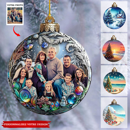 Boule de Noël personnalisée avec photo de famille - Ornement photo en acrylique personnalisé