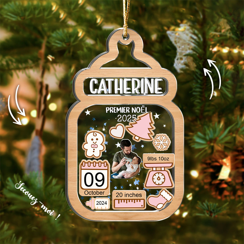 Pendentif de Noël personnalisé avec effet de secouage pour nouveau-nés