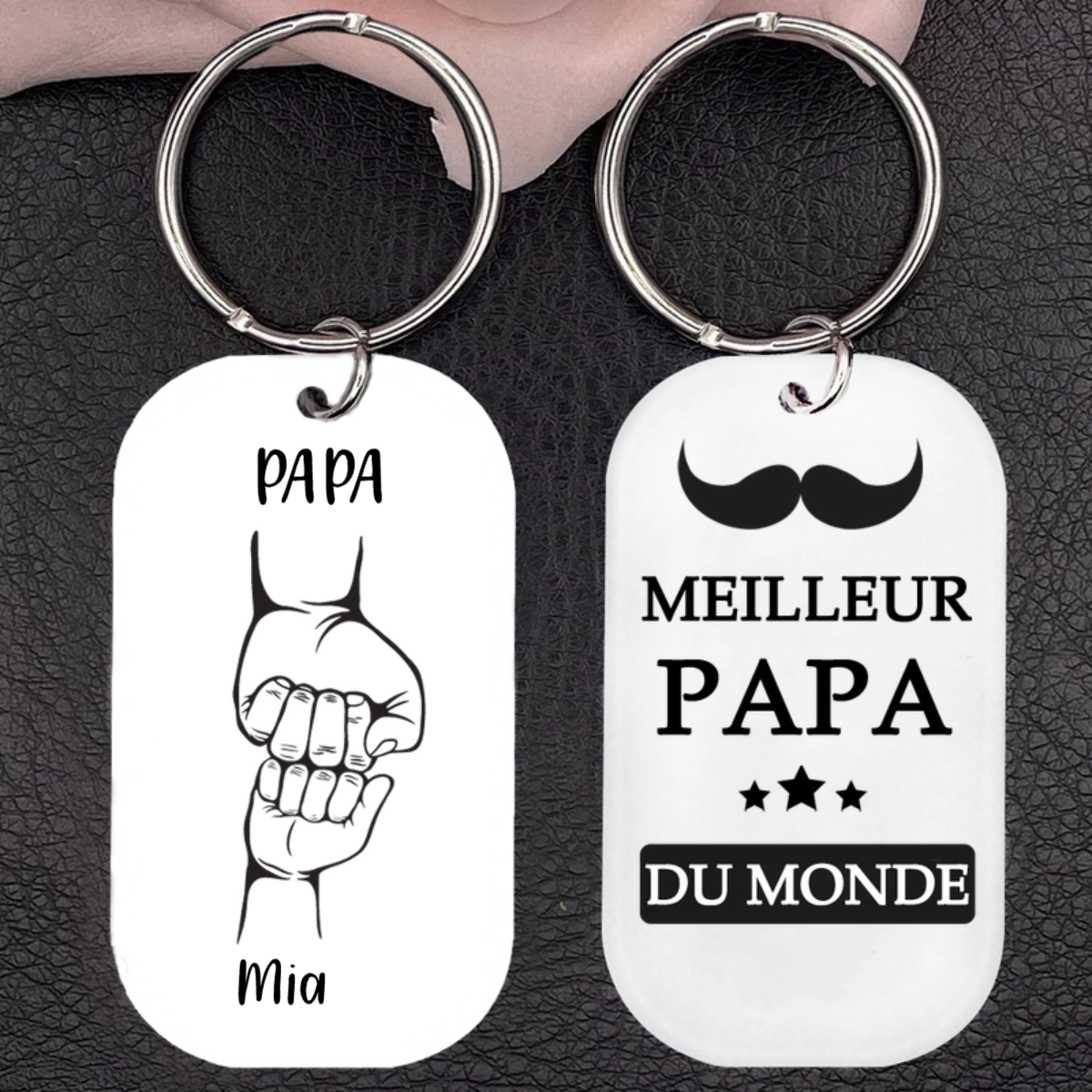 Porte-clés en acrylique "Poing de fer" Papa avec 2 à 4 prénoms - Cadeaux pour la fête des pères