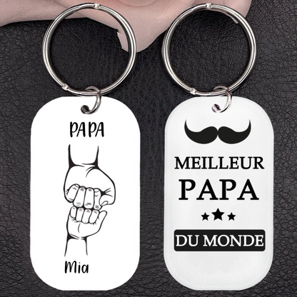 Porte-clés en acrylique "Poing de fer" Papa avec 2 à 4 prénoms - Cadeaux pour la fête des pères