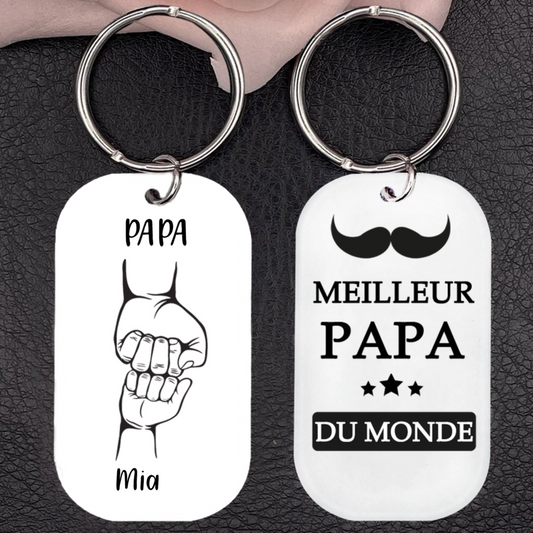 Porte-clés en acrylique "Poing de fer" Papa avec 2 à 4 prénoms - Cadeaux pour la fête des pères