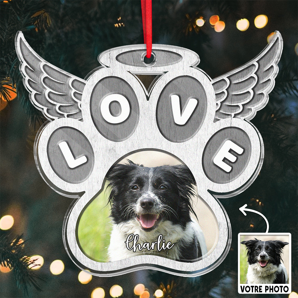 Pendentif acrylique personnalisé patte avec ailes pour le deuil pour les amoureux des animaux