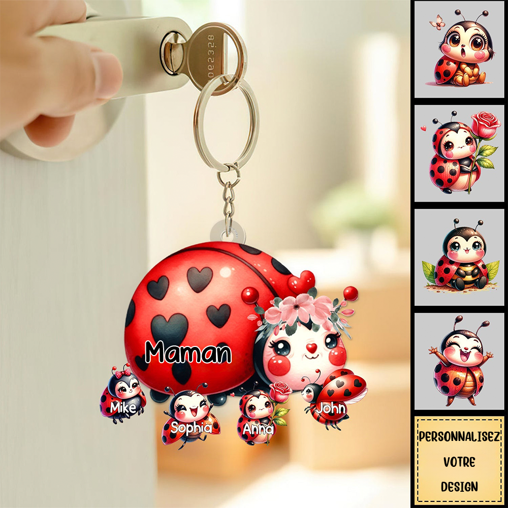Porte-clés personnalisé en acrylique avec coccinelles pour maman et grand-mère