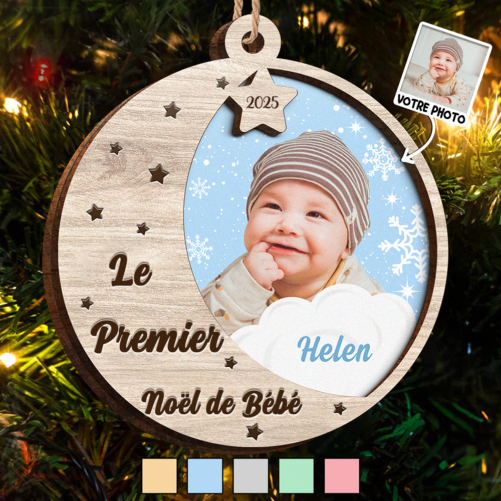 Ornement de Noël en bois - Pendentif bébé avec photo