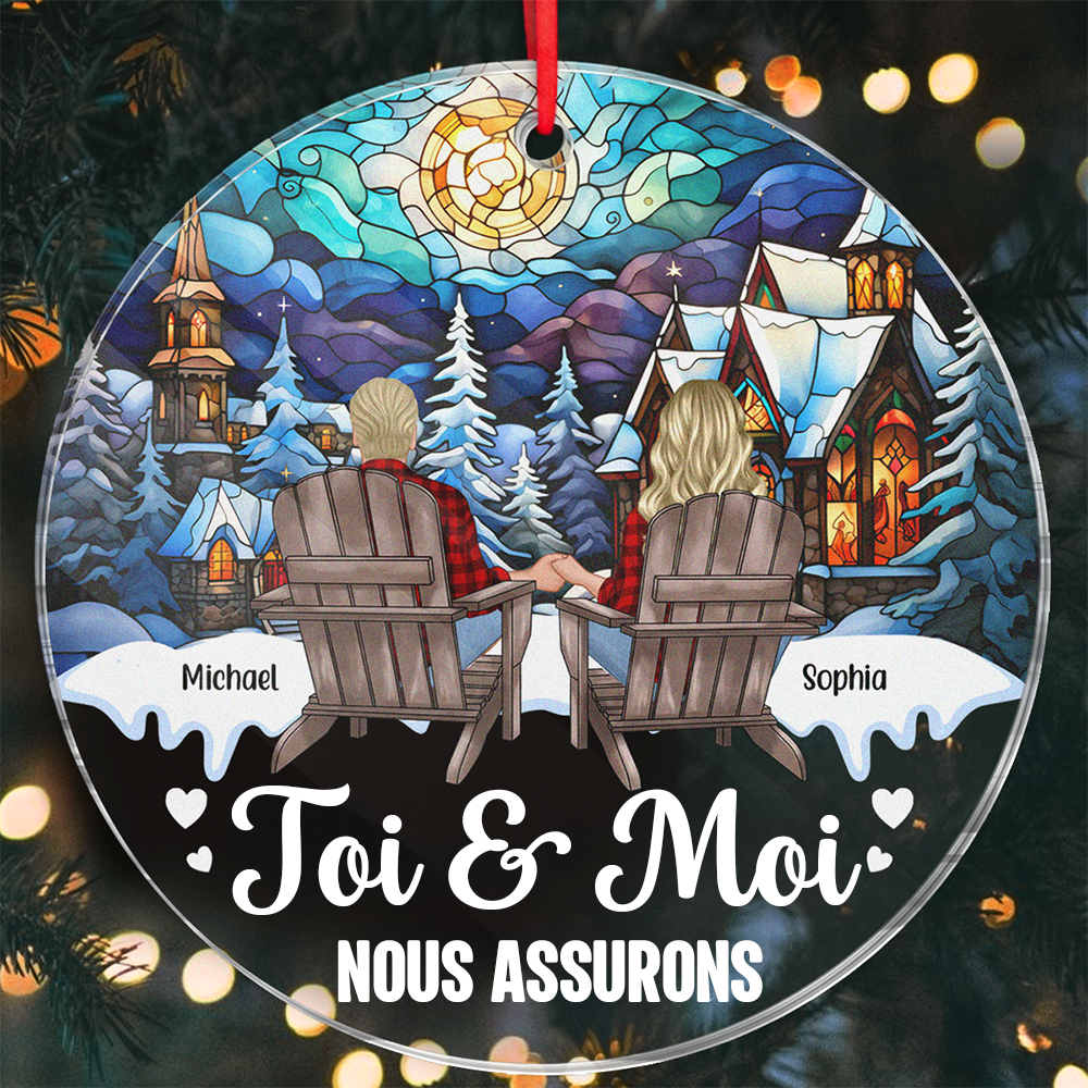 Couple dans la neige-Ornament acrylique personnalisé Pendentif de Noël