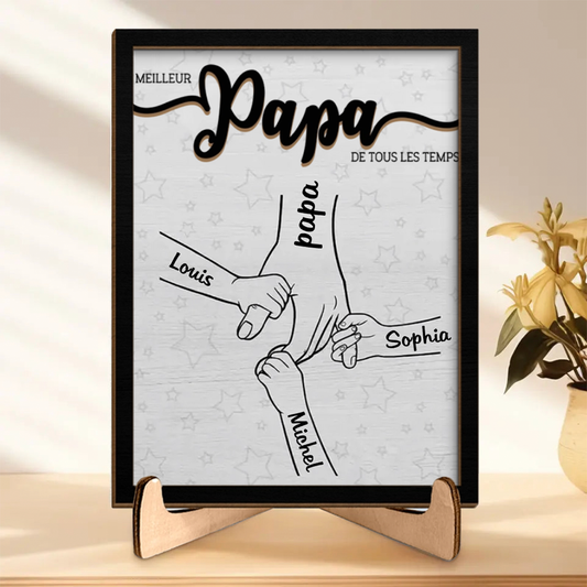 Tableau en bois personnalisé "Main dans la main" pour Papa, Maman, Papi et Mamie
