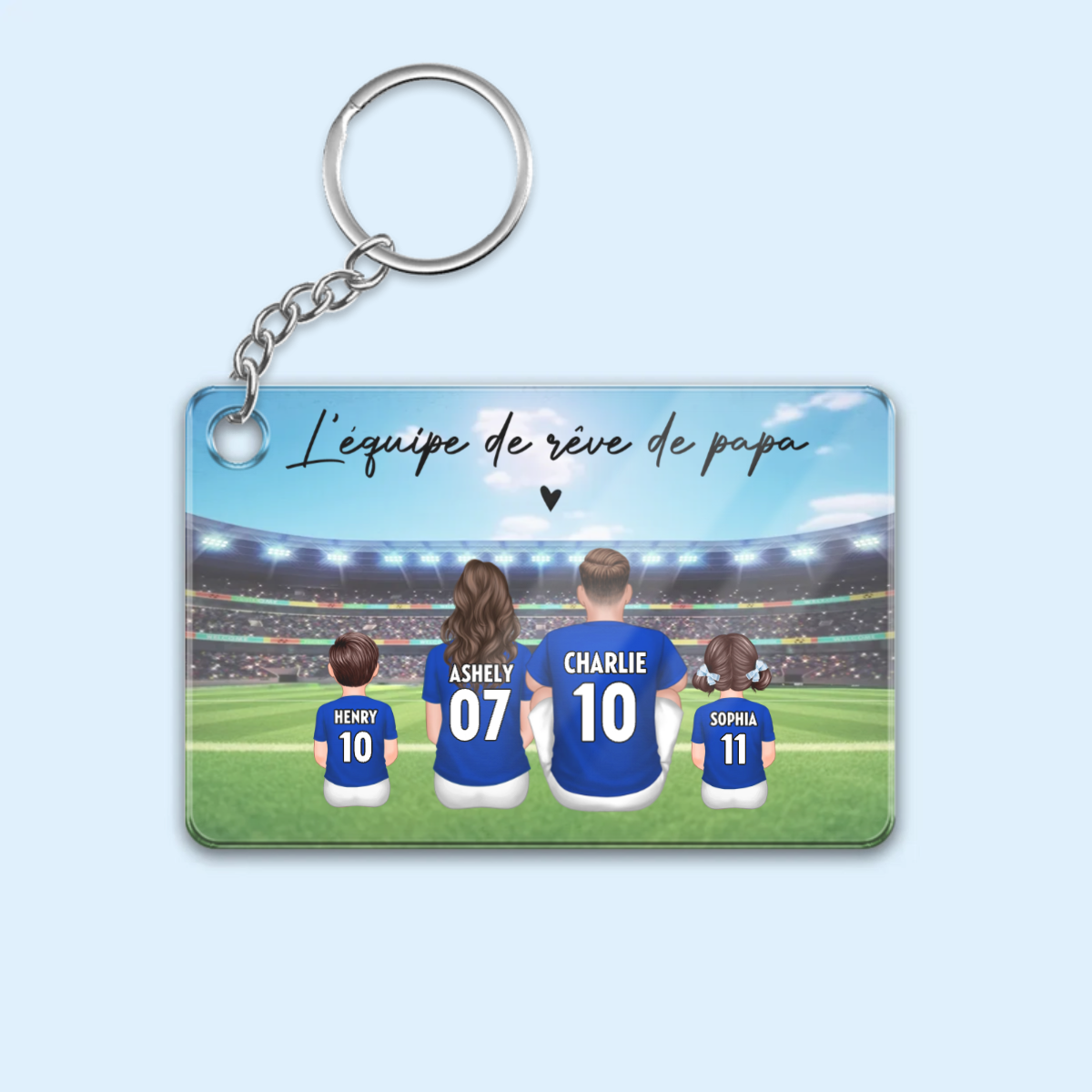 Porte-clés en acrylique personnalisé « Famille de football » – Cadeau pour papa