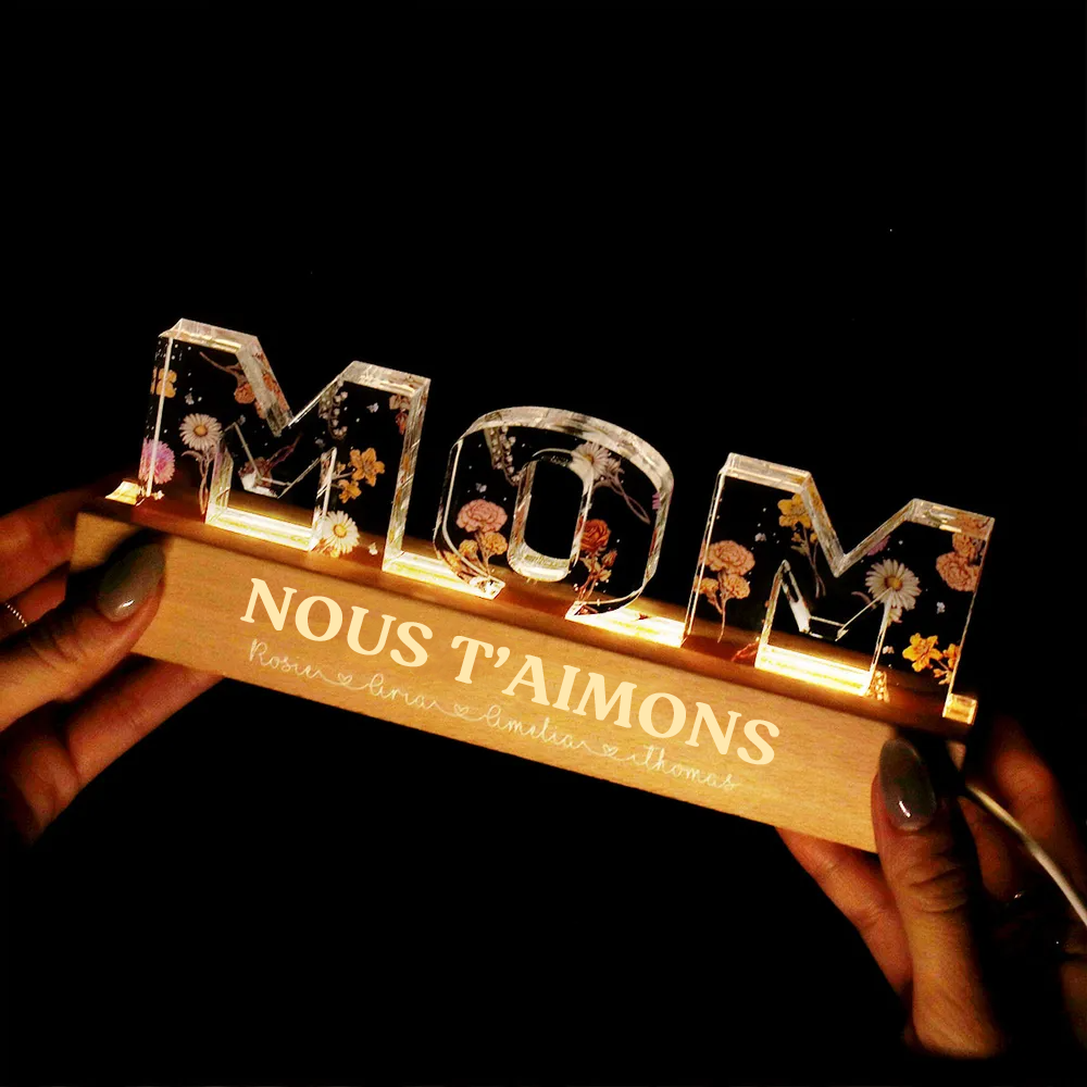 Maman - Veilleuse personnalisée avec fleurs de naissance