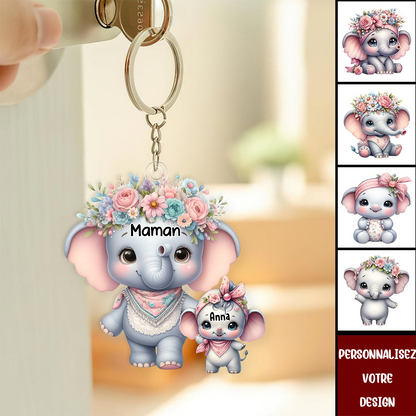 Maman Éléphant - Porte-clés personnalisé en acrylique