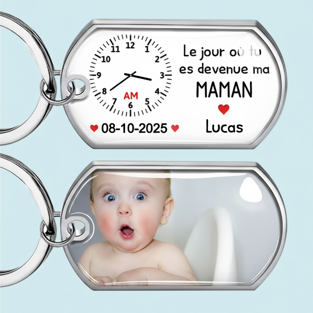 Le moment où tu... Porte-clés photo avec texte Porte-clés en acier inoxydable avec résine époxy