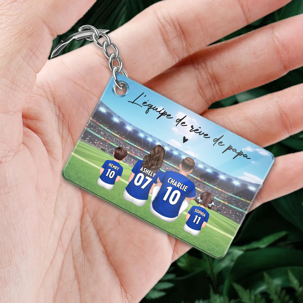 Porte-clés en acrylique personnalisé « Famille de football » – Cadeau pour papa
