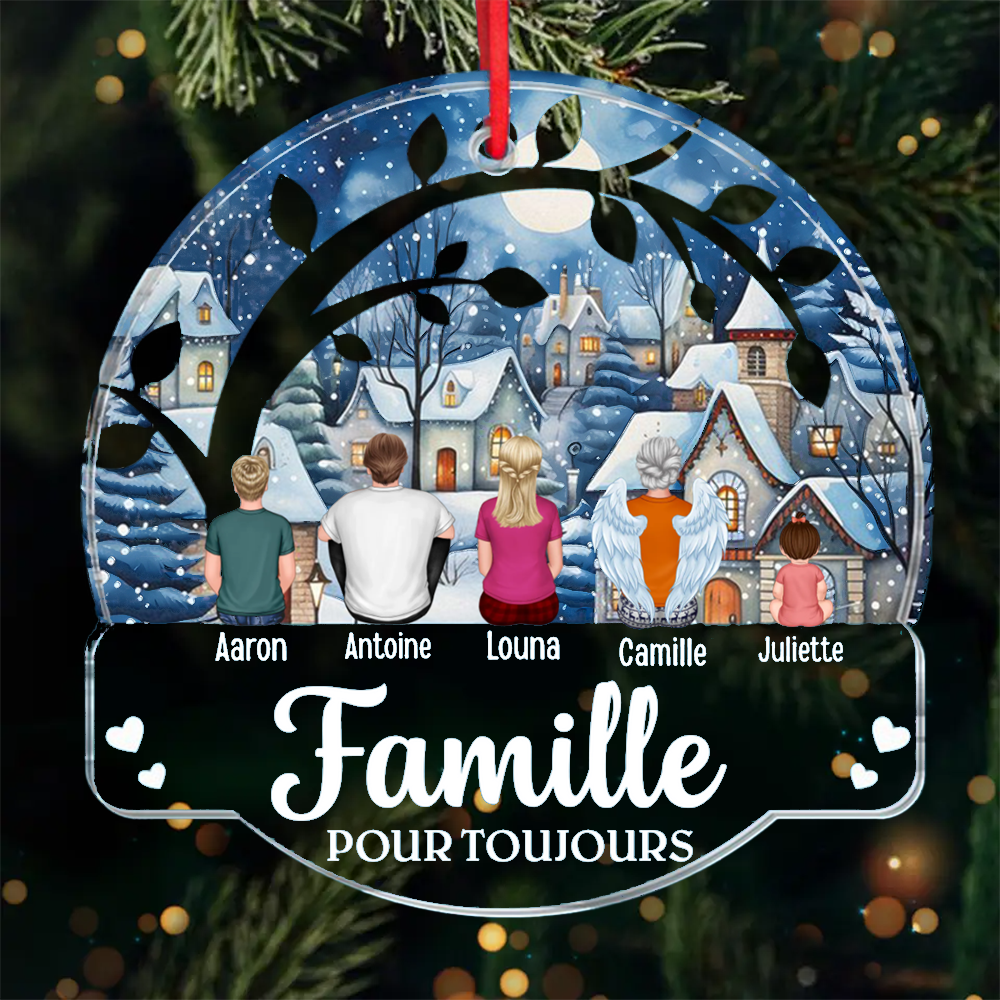 La famille sous les branches - Pendentif de Noël en acrylique Décoration personnalisée pour l'arbre de Noël