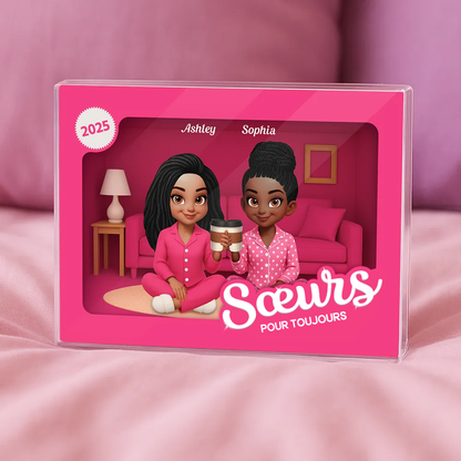 Bloc en acrylique personnalisé « Pyjama Party » avec 2 à 6 femmes – Cadeau pour meilleure amie et sœur