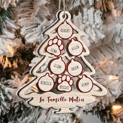 Arbre de famille avec icône d'animal de Noël – Ornement mixte personnalisable à 2 couches