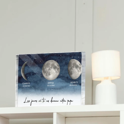Bloc acrylique personnalisé avec phases lunaires et texte Cadeau pour papa et maman