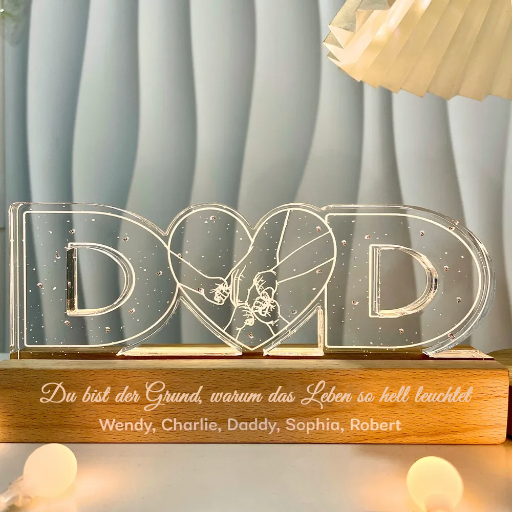 Veilleuse personnalisée "DAD" avec motif main dans la main – Cadeau pour papa