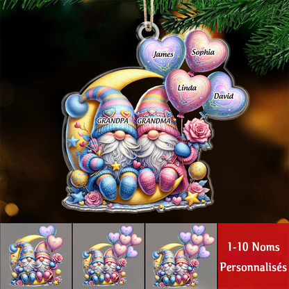 Ornement de Noël personnalisé avec couple de lutins – Personnalisable avec jusqu'à 10 prénoms