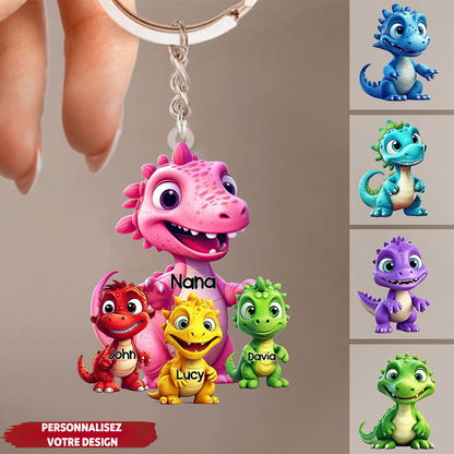 Porte-clés en acrylique personnalisable - Maman/Dino et ses enfants