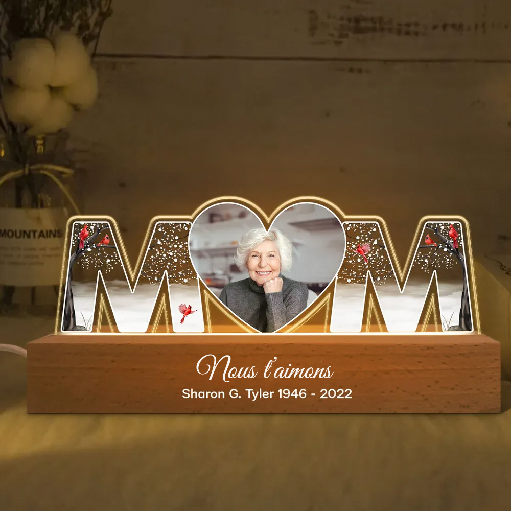 Veilleuse LED personnalisée MOM avec photo – Cadeau de deuil