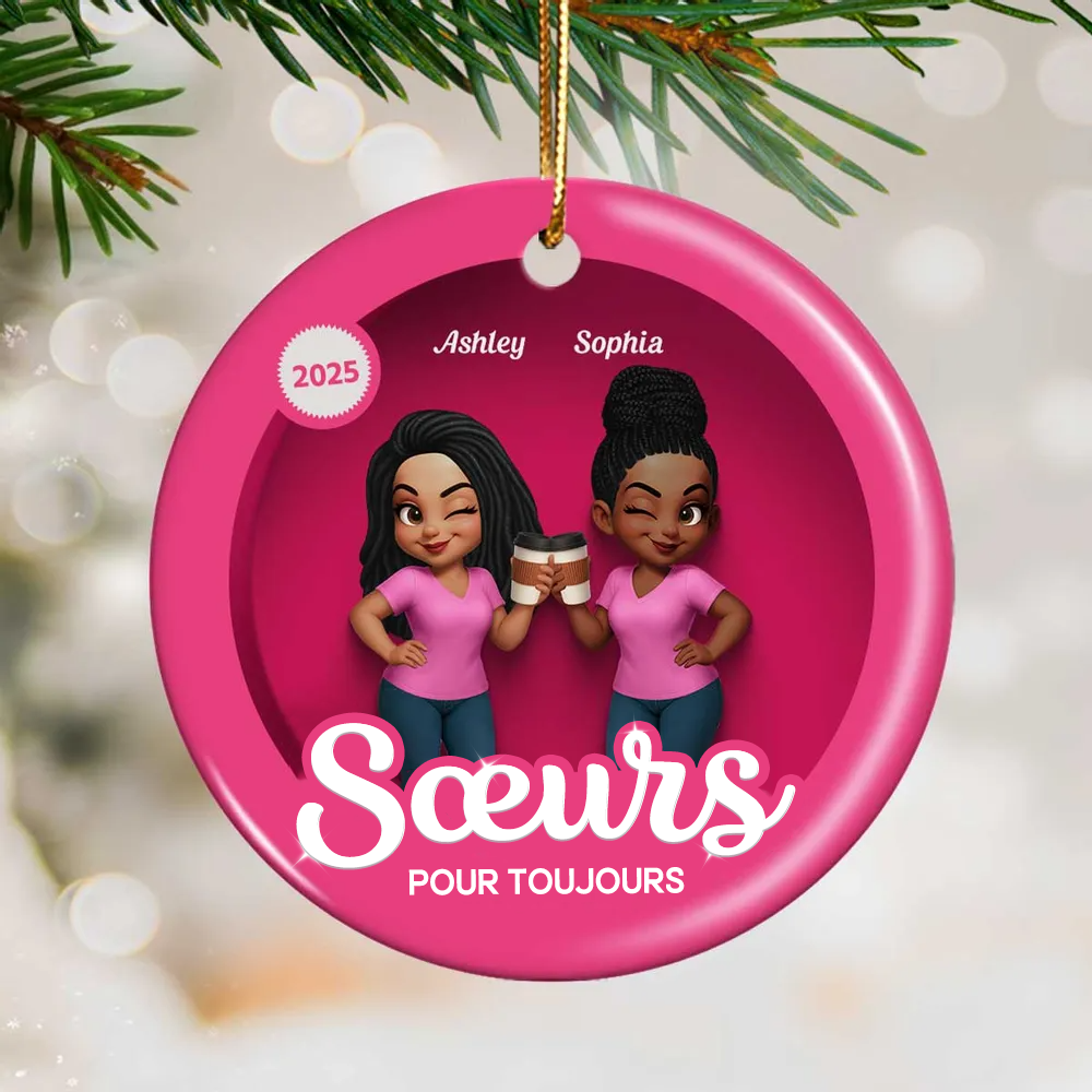 Ornement en céramique personnalisé avec 2 à 6 femmes Décoration de Noël pour sœur et meilleures amies