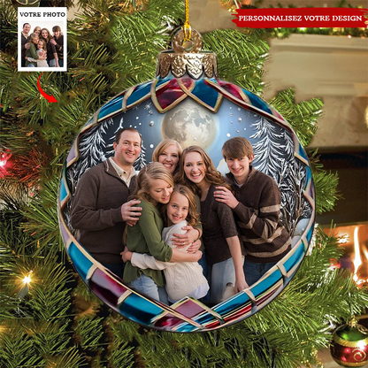 Boule de Noël personnalisée avec photo de famille - Ornement photo en acrylique personnalisé