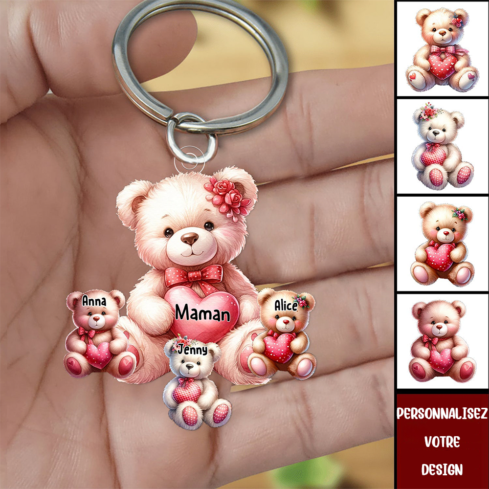 Maman ours et les bébés-Porte-clés acrylique pour maman et grand-mère
