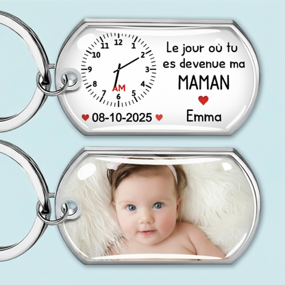 Le moment où tu... Porte-clés photo avec texte Porte-clés en acier inoxydable avec résine époxy