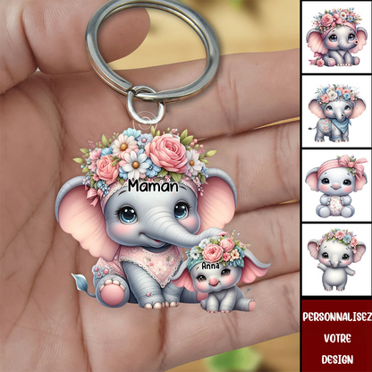 Maman Éléphant - Porte-clés personnalisé en acrylique