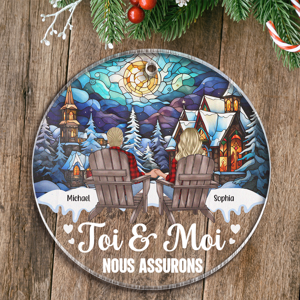 Couple dans la neige-Ornament acrylique personnalisé Pendentif de Noël