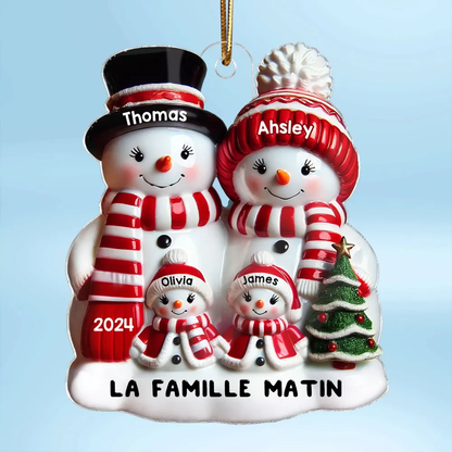 Famille Bonhomme de neige effet brillant Décoration de Noël - Pendentif personnalisé en acrylique