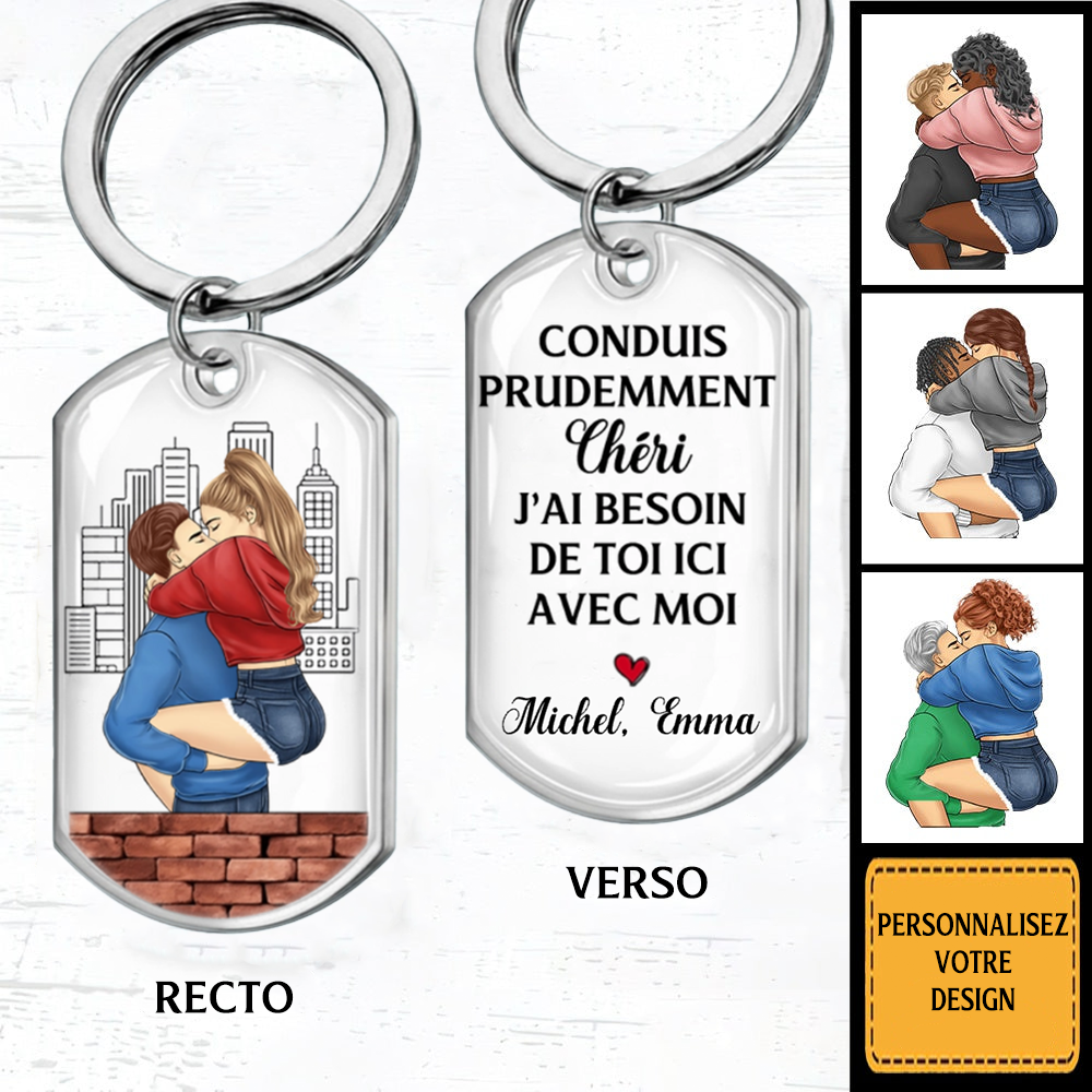 Porte-clés personnalisé avec couple – Porte-clés en acier inoxydable avec résine époxy