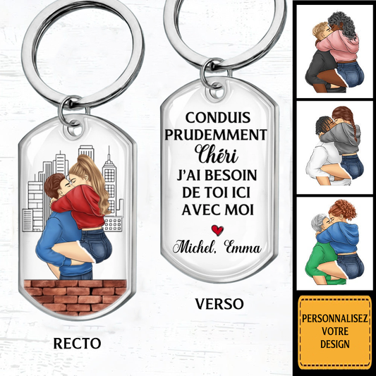 Porte-clés personnalisé avec couple – Porte-clés en acier inoxydable avec résine époxy