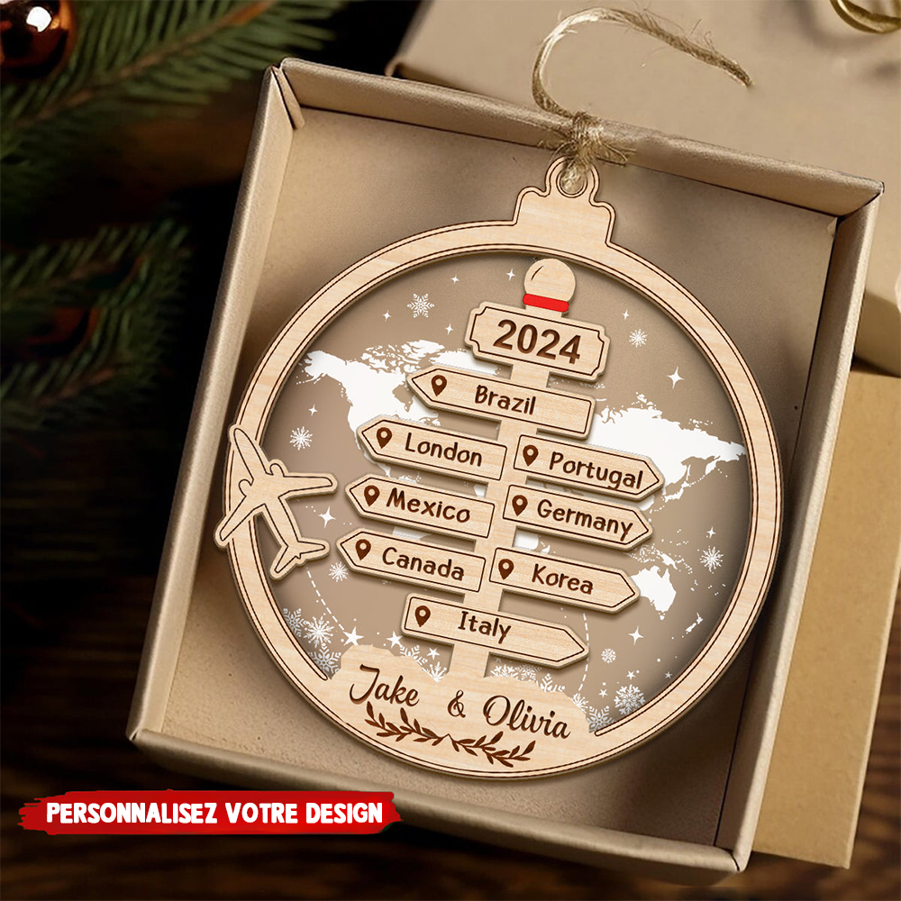Ornement de Noël Voyageur « Globe-trotteur » – Personnalisable