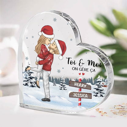 Cadeau de Noël personnalisé pour un couple amoureux – Souvenir en forme de cœur sur pied