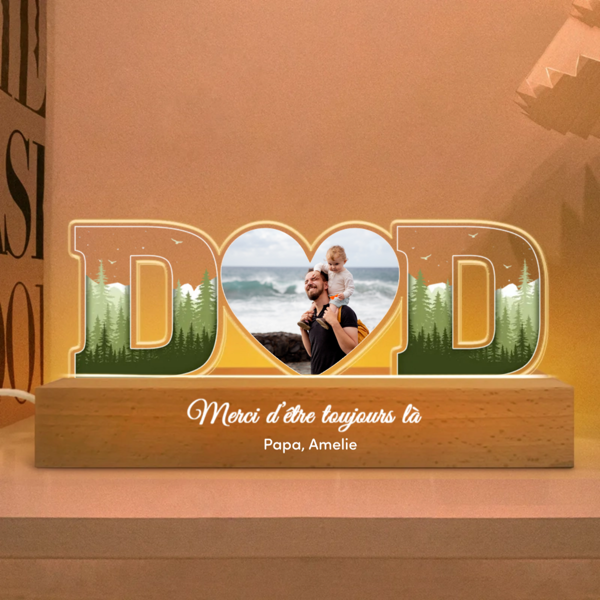 Veilleuse LED personnalisée DAD avec photo, citations et prénoms – Cadeau pour papa