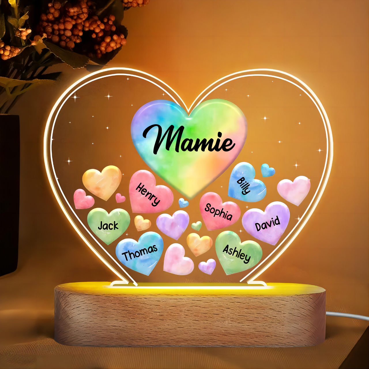 Veilleuse LED avec 1 à 10 petits cœurs pour maman et grand-mère.