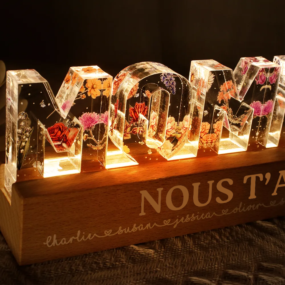 Maman - Veilleuse personnalisée avec fleurs de naissance
