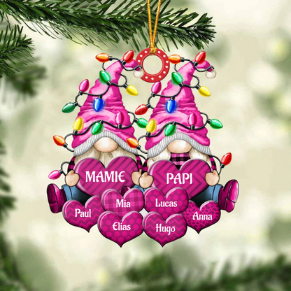 Décoration de Noël Familiale avec des Nains et Lumière de Noël - Personnalisée avec 3 à 8 Noms
