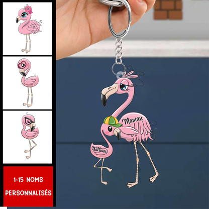 Porte-clés acrylique flamant rose pour maman et grand-mère