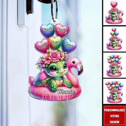 Porte-clés personnalisé – Tortues avec des ballons en forme de cœur