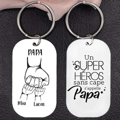 Porte-clés en acrylique "Poing de fer" Papa avec 2 à 4 prénoms - Cadeaux pour la fête des pères