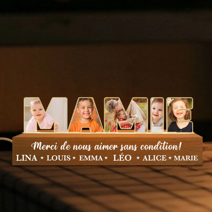 Veilleuse personnalisée avec photos, prénoms et texte – Cadeau pour maman et mamie
