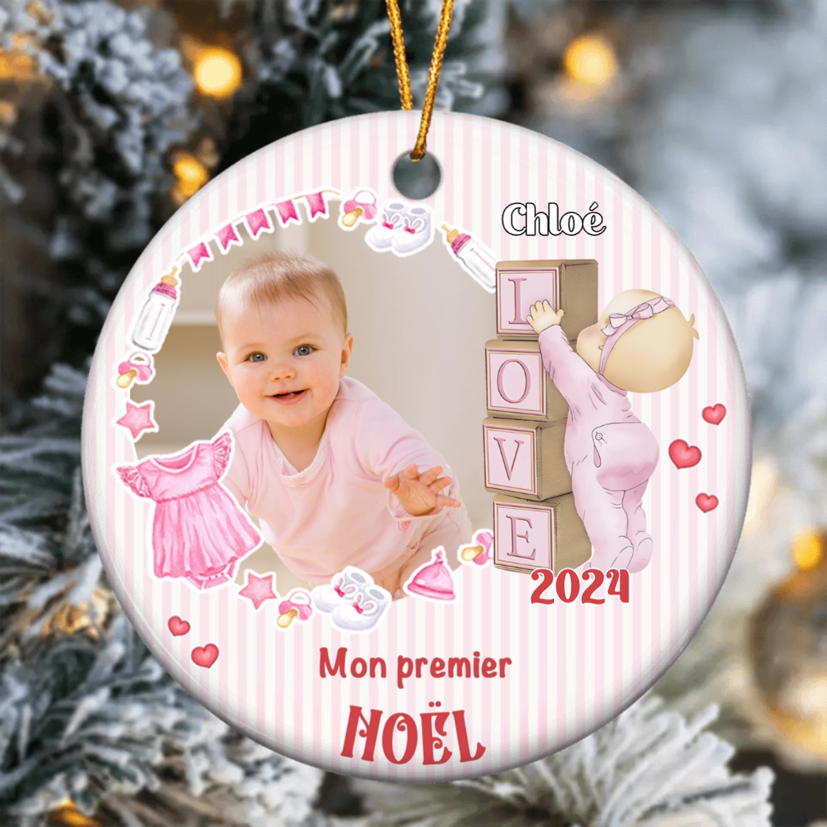 Ornement de Noël personnalisé en céramique pour bébé « Mon premier Noël »