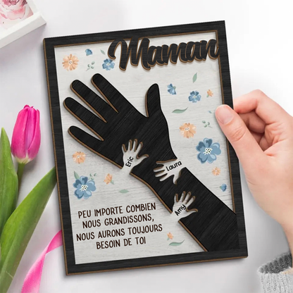 Plaque en bois personnalisée avec des mains pour maman et mamie