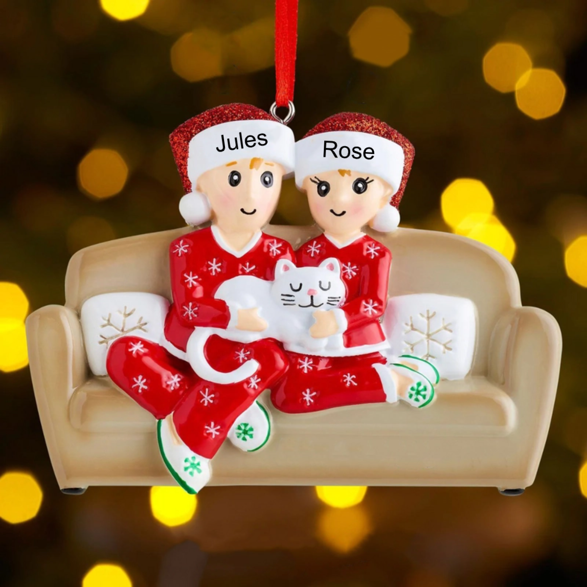Famille avec chat-Décorations de Noël personnalisées avec 2-6 noms