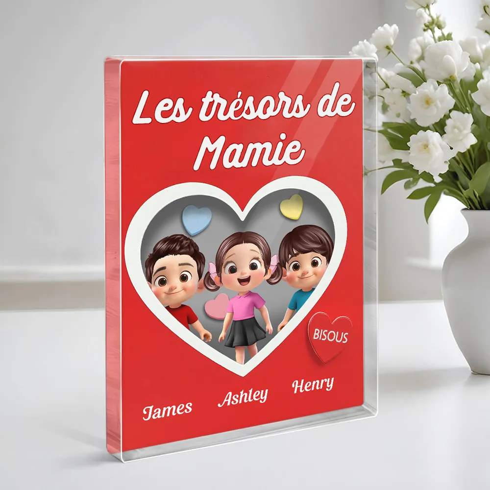 Décoration en bois personnalisé « Les trésors de mamie » avec cœurs – Cadeau pour maman et mamie