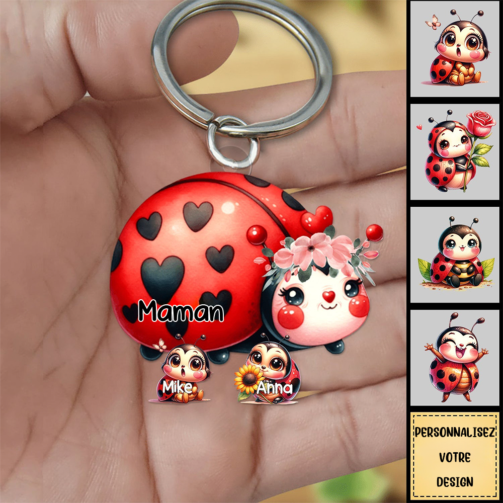 Porte-clés personnalisé en acrylique avec coccinelles pour maman et grand-mère
